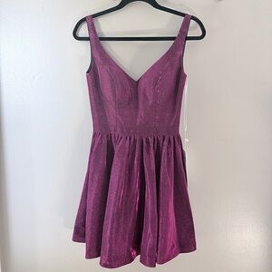 NWT Ellie Wilde Mon Cheri Fuchsia Metallic Shimmer Dress Lace Up Back Size 2
